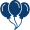 Two blue party balloons with strings