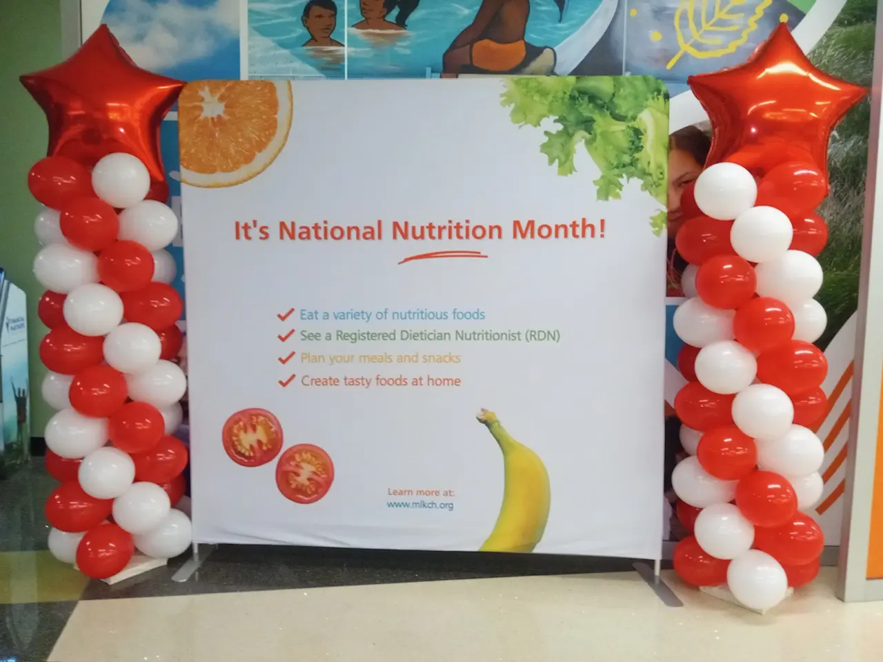 National Nutrition Month banner with balloon columns