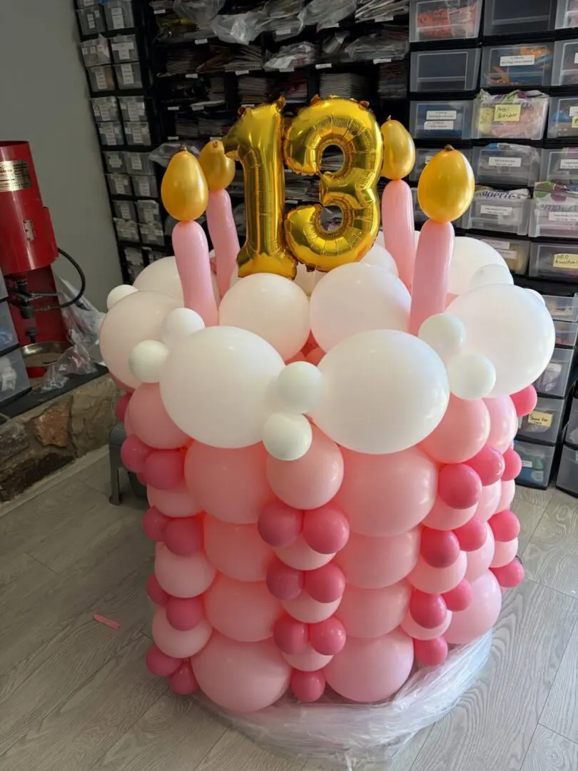 Pink balloon birthday cake with gold 18